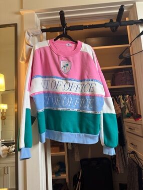 Out of Office Colorblock Crewneck Sweater - Pink/Teal/Blue
